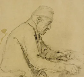 Oude zittende man in profiel